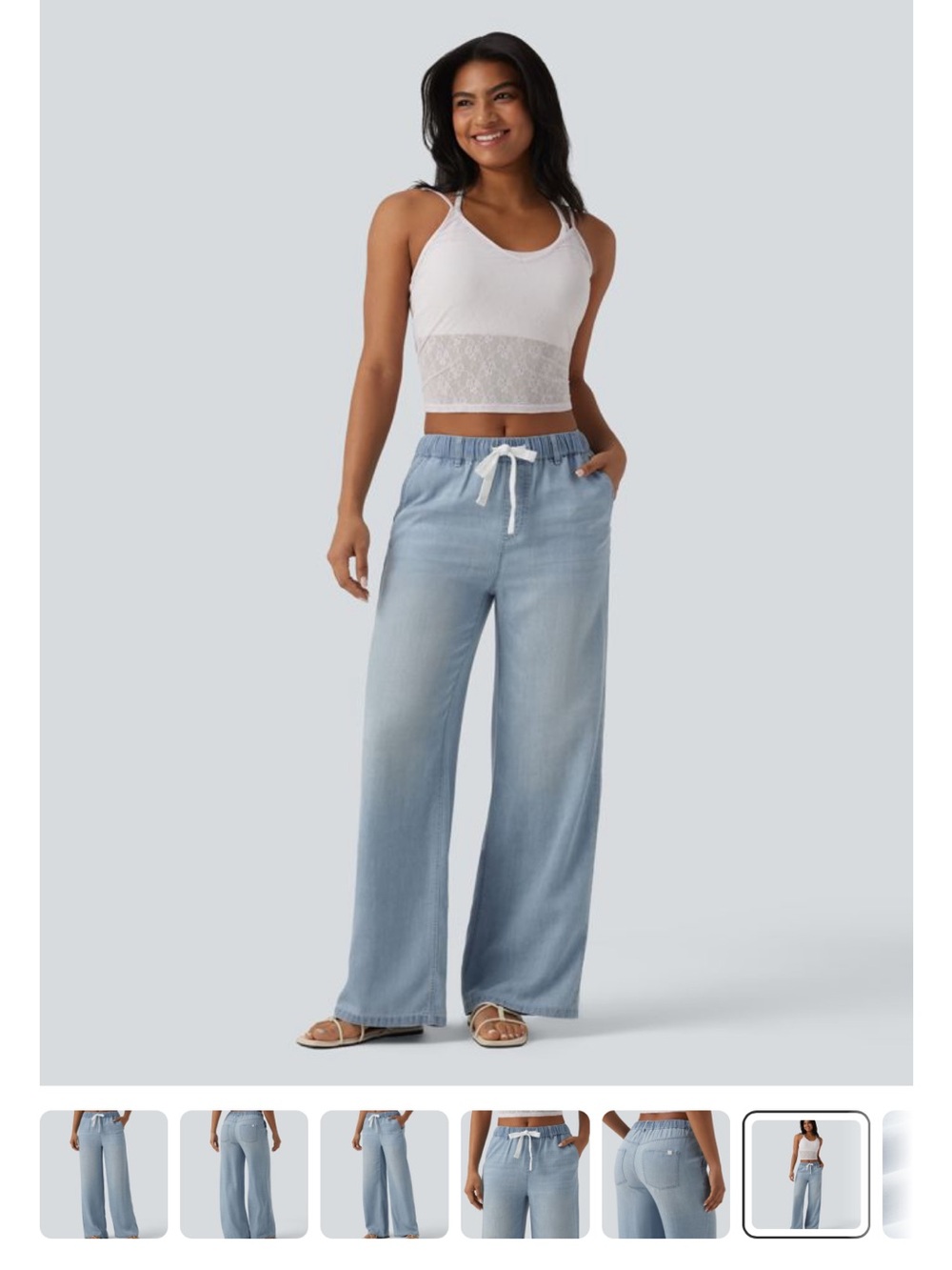 HALARA Mid Rise Drawstring Casual Jeans with Pockets